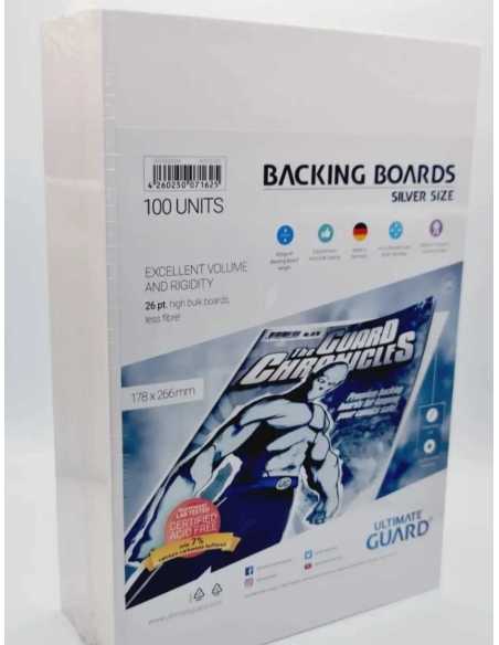 ULTIMATE GUARD BACKING BOARDS SILVER SIZE 400g TAPAS TRASERAS CARTON COMICS 178x266mm PLATA