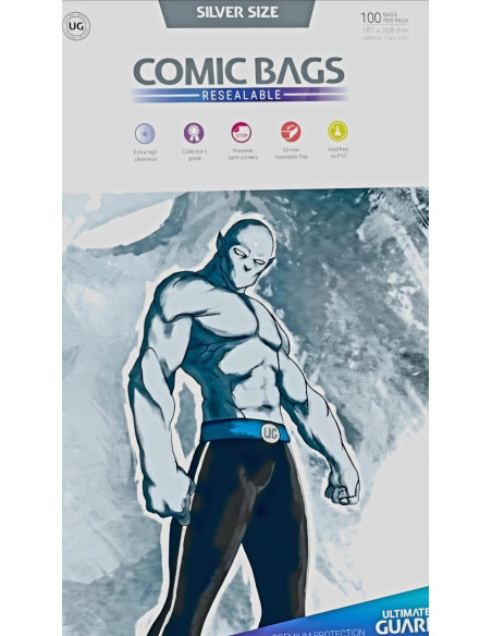 BOLSAS FUNDAS COMICS 175x268mm ULTIMATE GUARD COMIC BAGS CURRENT SIZE SOLAPA ADHESIVA